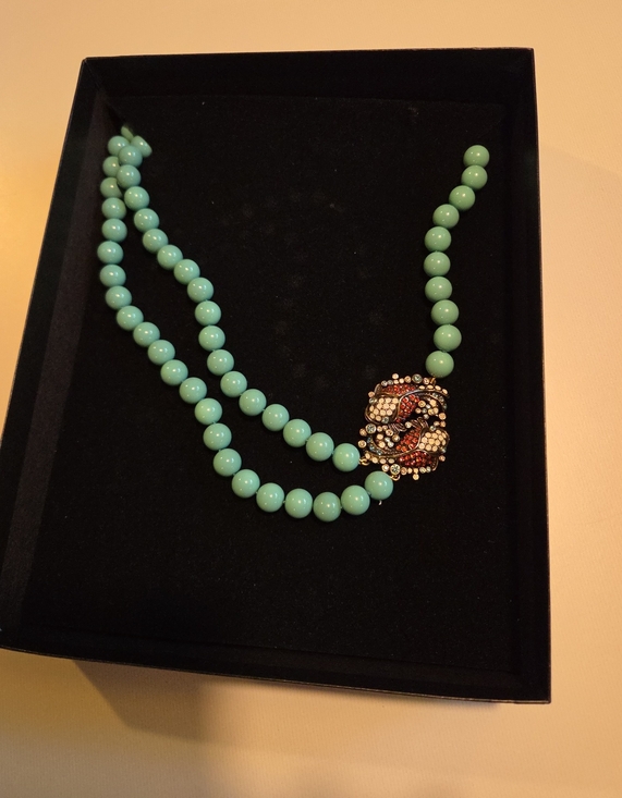 Heidi Daus Jewelry - Heidi Daus Turquoise Beaded Necklace with Decorative Crystal Clasp Koi Fish